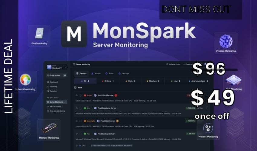MonSpark Server Monitoring Lifetime Deal for $49 MonSpark Server Monitoring Lifetime Deal for $49