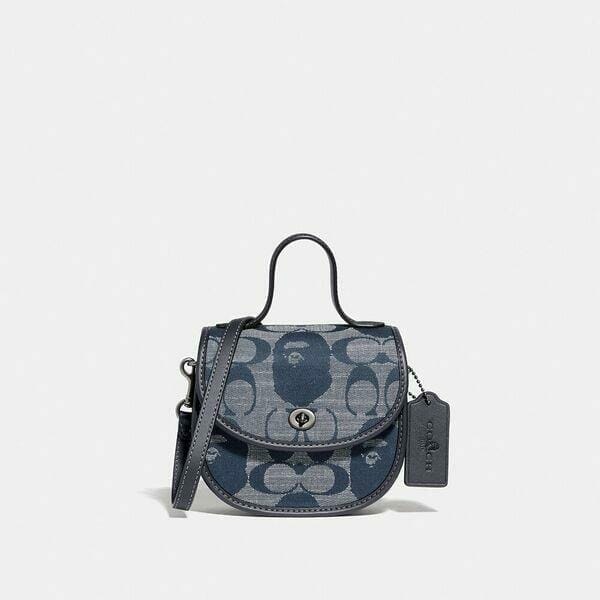 Fashion 4 - BAPE x Coach Mini Top Handle Saddle Bag In Signature Chambray