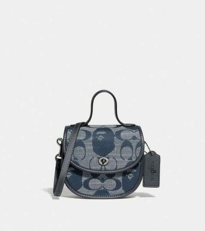 Fashion 4 - BAPE x Coach Mini Top Handle Saddle Bag In Signature Chambray