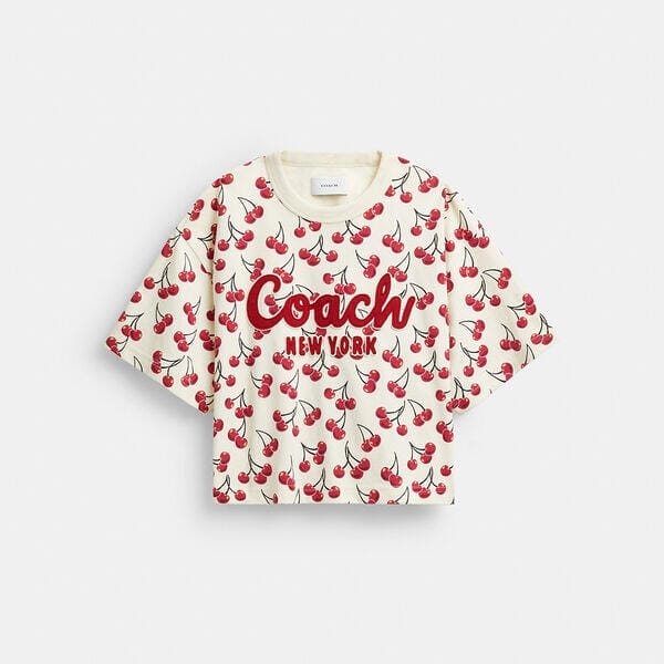 Fashion 4 - Cherry Print Cursive Signature Cropped T-Shirt In Organic Cotton