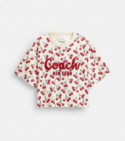 Fashion 4 - Cherry Print Cursive Signature Cropped T-Shirt In Organic Cotton