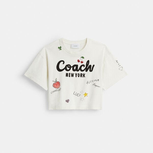 Fashion 4 - Cursive Coach Cropped Sketch Print T-Shirt