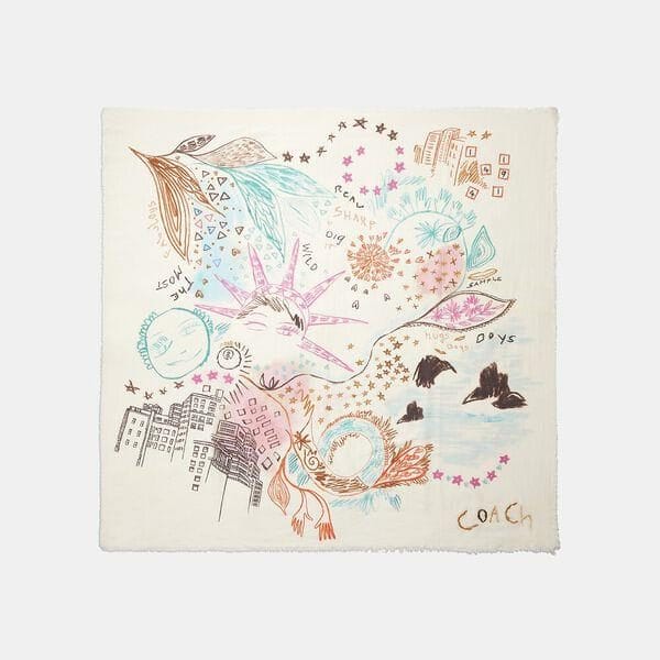 Fashion 4 - Embroidered Dream Doodle Print Oversized Square Scarf