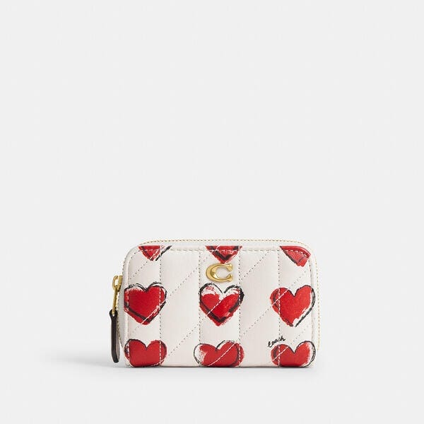 Fashion 4 - Essential Small Zip Around Card Case With Quilting And Heart Print