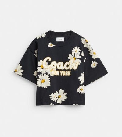 Fashion 4 - Floral Cropped Signature Script T-Shirt In Organic Cotton