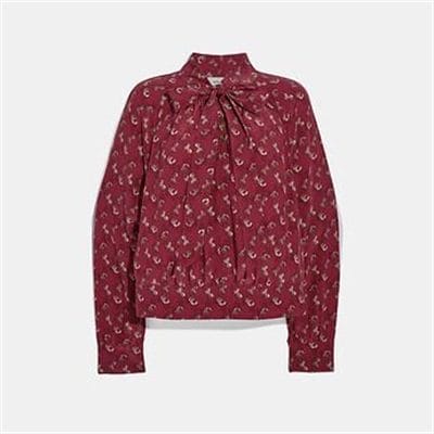 Fashion 4 - HORSE AND CARRIAGE PRINT TIE NECK BLOUSE