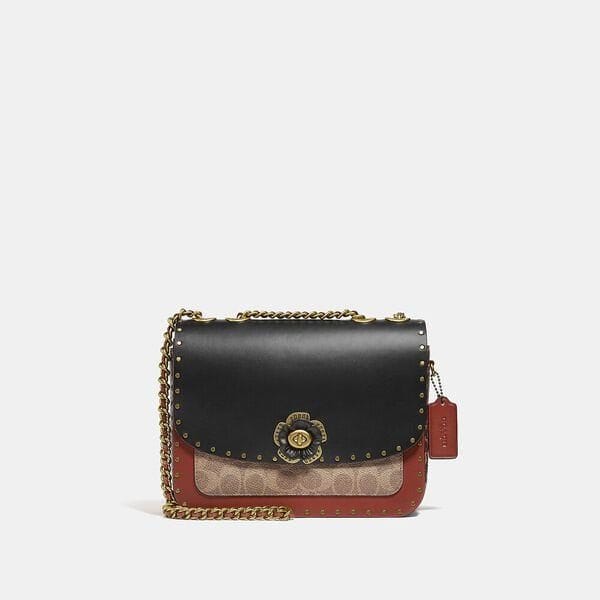 Fashion 4 - Madison Shoulder Bag In Signature Canvas With Rivets And Snakeskin Detail