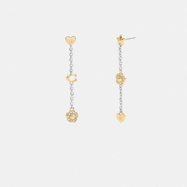 Fashion 4 - Pavé Tea Rose And Heart Linear Earrings
