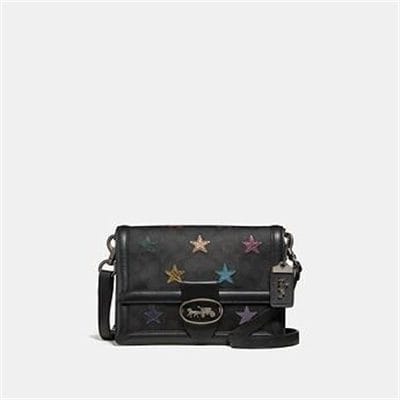 Fashion 4 - RILEY SHOULDER BAG IN SIGNATURE CANVAS WITH STAR APPLIQUE AND SNAKESKI