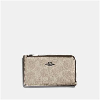 Fashion 4 - SMALL L-ZIP CARD CASE IN BLOCKED SIGNATURE CANVAS