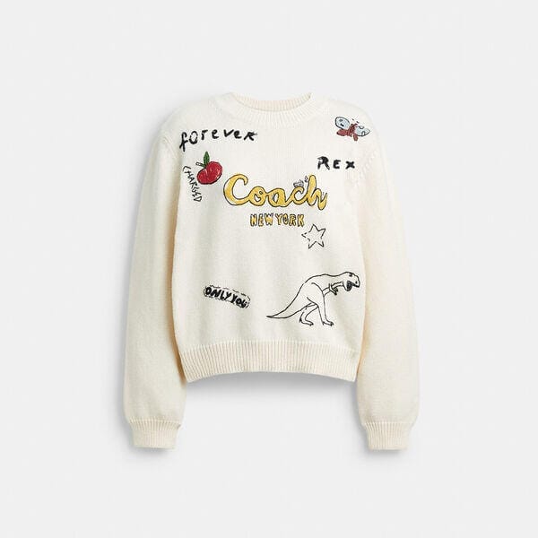 Fashion 4 - Sketch Print Crewneck Sweater In Organic Cotton