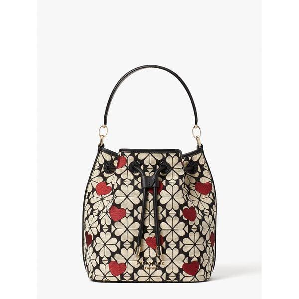 Fashion 4 - Spade Flower Jacquard Hearts Medium Bucket Bag