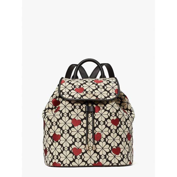 Fashion 4 - Spade Flower Jacquard Hearts Medium Flap Backpack