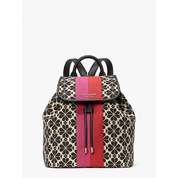 Fashion 4 - Spade Flower Jacquard Stripe Sinch Medium Flap Backpack