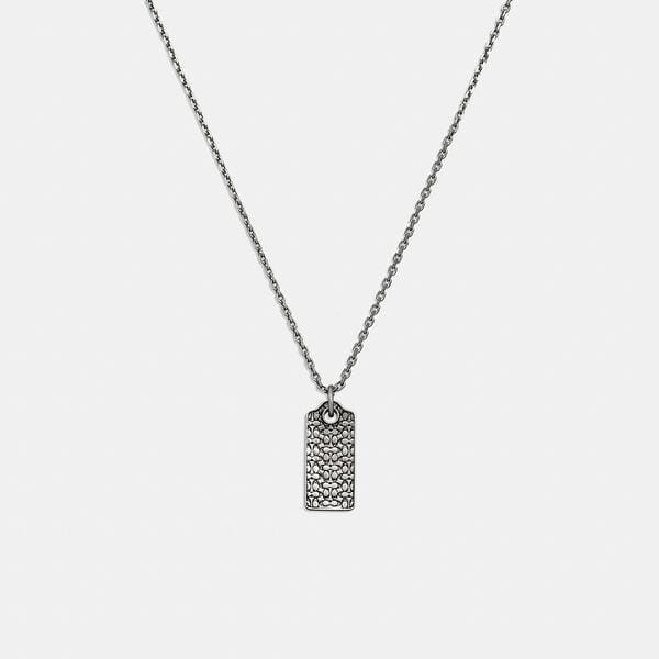 Fashion 4 - Sterling Silver Quilted Hangtag Long Pendant Necklace