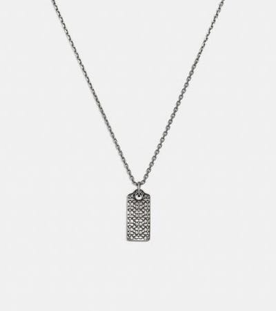 Fashion 4 - Sterling Silver Quilted Hangtag Long Pendant Necklace