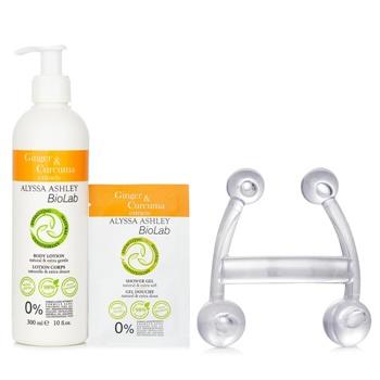 OJAM Online Shopping - Alyssa Ashley Biolab Ginger & Curcuma Extract Body Lotion + Shower Gel + Massager 3pcs Skincare