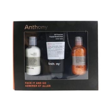 OJAM Online Shopping - Anthony Face It & Go Kit: Glycolic Facial Cleanser 100ml + All Purpose Facial Moisturizer 90ml + Facial Scrub 100ml 3pcs Men's Skincare