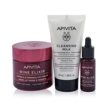 OJAM Online Shopping - Apivita Di-Vine Beauty (Wine Elixir- Light Texture) Gift Set: Wrinkle Lift Cream 50ml+ Face Oil 10ml+ Cleansing Milk 50ml+Pouch 3pcs+1pouch Skincare