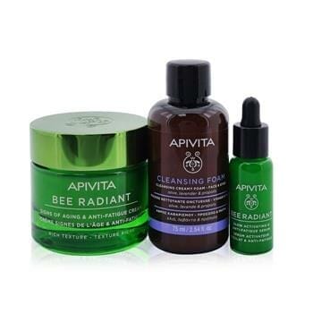 OJAM Online Shopping - Apivita Fresh & Glow (Bee Radiant- Rich Texture) Gift Set: Cream 50ml+ Serum 10ml+ Cleansing Creamy Foam 75ml+ Pouch 3pcs+1pouch Skincare