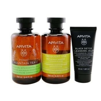 OJAM Online Shopping - Apivita Nature's Greetings Set: Tonic Mountain Tea Shower Gel 250ml+ Gentle Daily Shampoo 250ml+ Black Cleansing Gel 50ml 3pcs Skincare