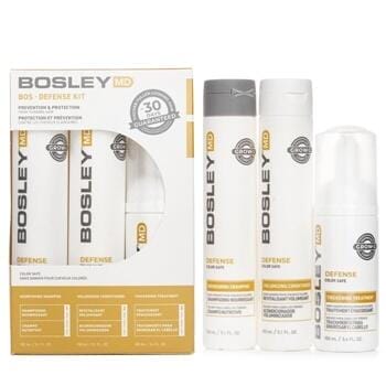 OJAM Online Shopping - Bosley MD BosDefense Color Safe Starter Kit: Nourishing Shampoo 5.1oz+Volumizing Conditioner 5.1oz+Leave In Treatment 3.4oz 3pcs Hair Care