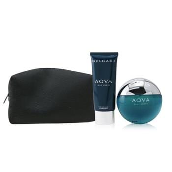 OJAM Online Shopping - Bvlgari Aqva Pour Homme Coffret: Eau De Toilette Spray 100ml/3.4oz + After Shave Balm 100ml/3.4oz + Pouch 2pcs+Pouch Men's Fragrance