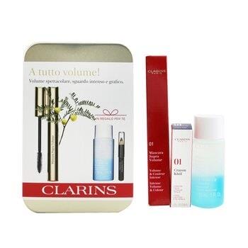 OJAM Online Shopping - Clarins Mascara Supra Volume Set: Mascara 8ml + Instant Eye Make Up Remover 30ml + Mini Crayon Khol 3pcs Make Up