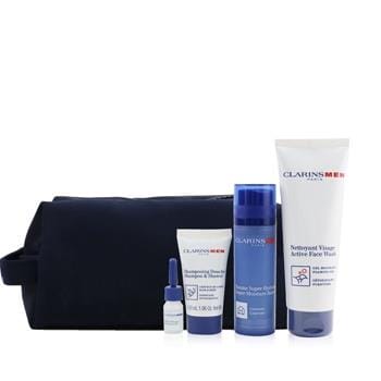 OJAM Online Shopping - Clarins Men Essentials 4-Pieces Set: Super Moisture Balm 50ml + Active Face Wash 125ml + Shampoo & Shower 30ml + Shave Ease Oil 3ml 4pcs Men's Skincare