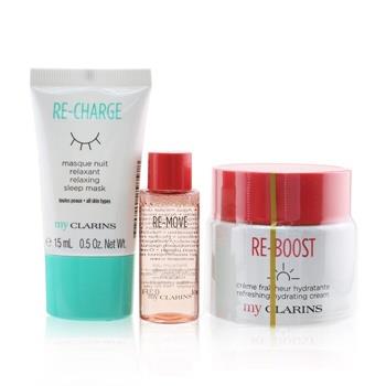 OJAM Online Shopping - Clarins My Clarins Essentials Set: Re-Boost Hydrating Cream 50ml+ Re-Move Cleansing Water 10ml+ Re-Charge Sleep Mask 15ml 3pcs Skincare