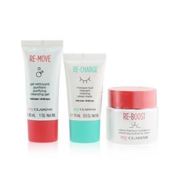 OJAM Online Shopping - Clarins My Clarins The Essentials Set: Re-Boost Hydrating Cream 50ml+ Re-Move Cleansing Gel 30ml+ Re-Charge Sleep Mask 15ml 3pcs Skincare