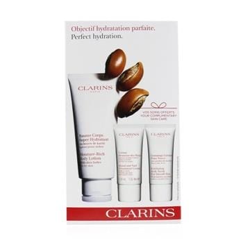 OJAM Online Shopping - Clarins Perfect Hydration Body Set: Moisture-Rich Body Lotion 200ml+ Hand & Nail Treatment 30ml+ Body Scrub 30ml 3pcs Skincare