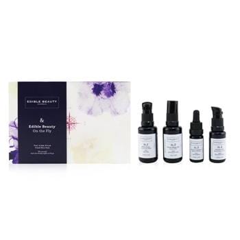 OJAM Online Shopping - Edible Beauty & Edible Beauty On The Fly Travel Mini Kit: Cleansing Milk 15ml+ Toner Mist 30ml+ Ageless Serum 10ml+ Hydrating Lotion 15ml 4pcs Skincare