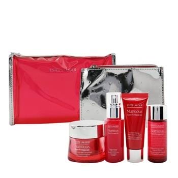 OJAM Online Shopping - Estee Lauder Nutritious Super-Pomegranate Nourish All Night Set: Night Creme+ Milky Lotion+ Lotion Intense Moist+ Cleansing Form..(Box Slightly Damaged) 4pcs+2bags Skincare