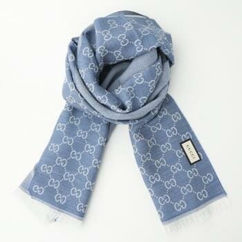 OJAM Online Shopping - Gucci HALF GG LOGO WOOL SCARF 344994 Blue Luxury