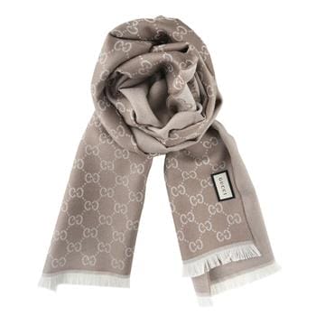 OJAM Online Shopping - Gucci HALF GG LOGO WOOL SCARF 344994 Taupe Beige Luxury