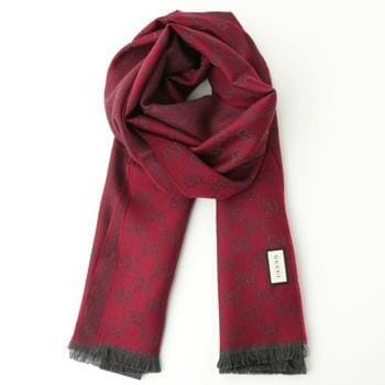 OJAM Online Shopping - Gucci HALF GG LOGO WOOL SCARF  344994 Wine Luxury