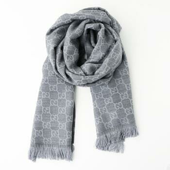 OJAM Online Shopping - Gucci Reversible Arlisse GG Guccissima Scarf Muffler 544619 Grey Grey Luxury