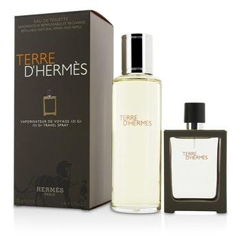 OJAM Online Shopping - Hermes Terre D'Hermes Eau De Toilette Refillable Spray 30ml/1oz + Refill 125ml/4.2oz 2pcs Men's Fragrance