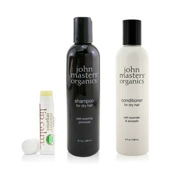 OJAM Online Shopping - John Masters Organics Shampoo For Dry Hair with Evening Primrose 236ml+Conditioner For Dry Hair with Lavender & Avocado 236ml+Lip Calm 4g 3pcs Hair Care