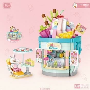 OJAM Online Shopping - Loz LOZ Dream Amusement Park Series - Foldable Ice Cream Shop Building Bricks Set 13.5 x 18 x 8cm Toys