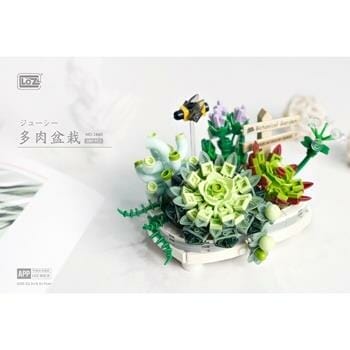 OJAM Online Shopping - Loz LOZ Mini Blocks - Eternal Flowers Garden Series - Succulent Potted Plant Building Bricks Set 10 x 6 x 22 cm Toys