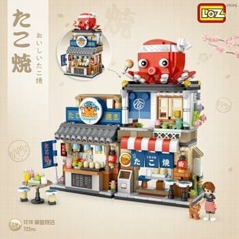 OJAM Online Shopping - Loz LOZ Mini Blocks - Japanese Street Style Takoyaki Shop Building Bricks Set 15 x 20 x 8cm Toys