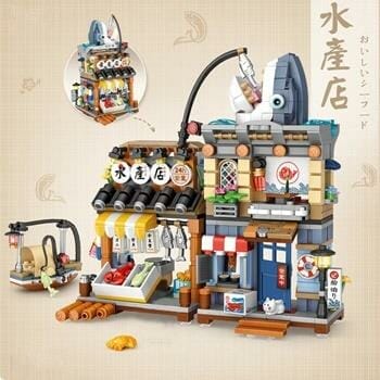 OJAM Online Shopping - Loz LOZ Street Series - Fish shop Building Bricks Set 15 x 20 x 8cm Toys