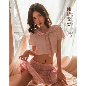 OJAM Online Shopping - My Outfitssss Pure love Japanese student plaid pleated skirt set - # Pink 1 pc Sexual Wellness