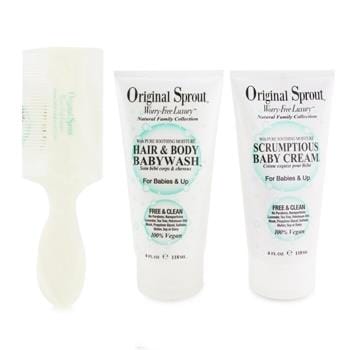 OJAM Online Shopping - Original Sprout Baby's First Bath Kit: 1x Hair & Body Baby Wash 118ml + 1x Scrumptious Baby Cream 118ml + 1x Comb (Box Slightly Damaged) 3pcs Skincare