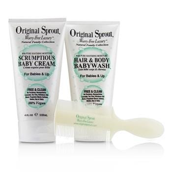 OJAM Online Shopping - Original Sprout Baby's First Bath Kit: 1x Hair & Body Baby Wash 118ml + 1x Scrumptious Baby Cream 118ml + 1x Comb (For Babies & Up) 3pcs Skincare