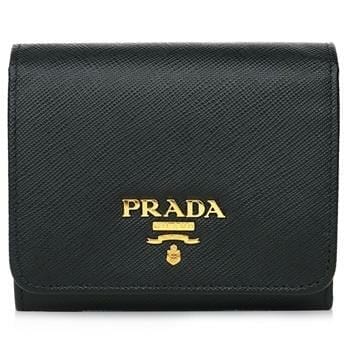 OJAM Online Shopping - Prada Saffiano Leather Short Trifold Clasp Wallet 1MH176 Black Luxury