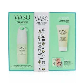 OJAM Online Shopping - Shiseido Waso Quick Matte Moisturizer Oil-Free Set: Quick Matte Moisturizer 75ml + Soft+Cushy Polisher 30ml + Eye Opening Essence 0.3ml + Poreless Matte Primer 0.3ml 4pcs Skincare