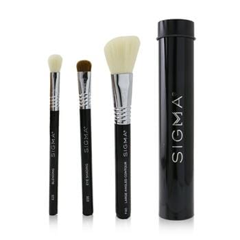 OJAM Online Shopping - Sigma Beauty Essential Trio Brush Set - # Black 3pcs+1 Tin Make Up